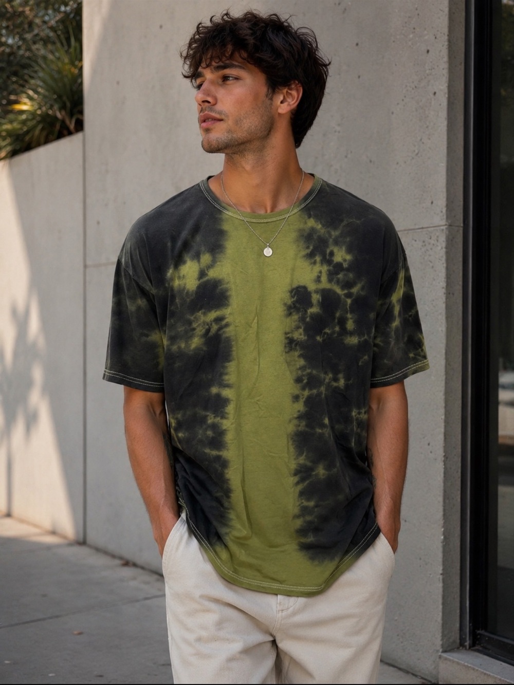 Fashion Nova Men’s Green Black Tie Dye Crew Neck T-Shirt XL NWT